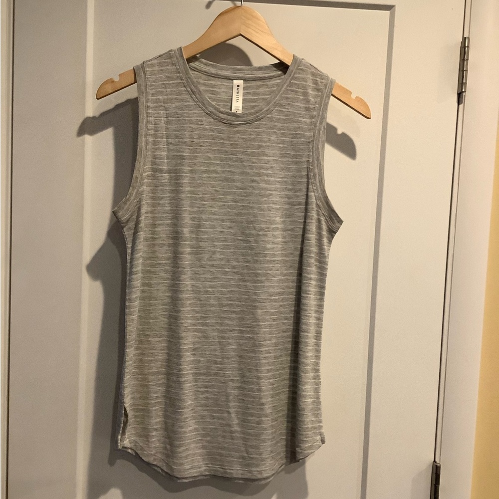 Athleta Light Gray Striped Muscle Tee